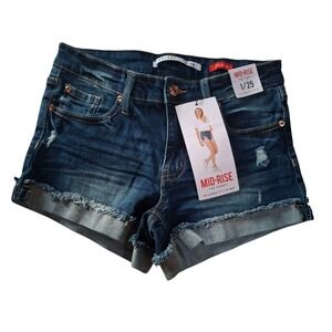 NWT Celebrity Pink Mid-Rise The Honey Roll Cuff Distress Jeans Shorts Sz 1 New